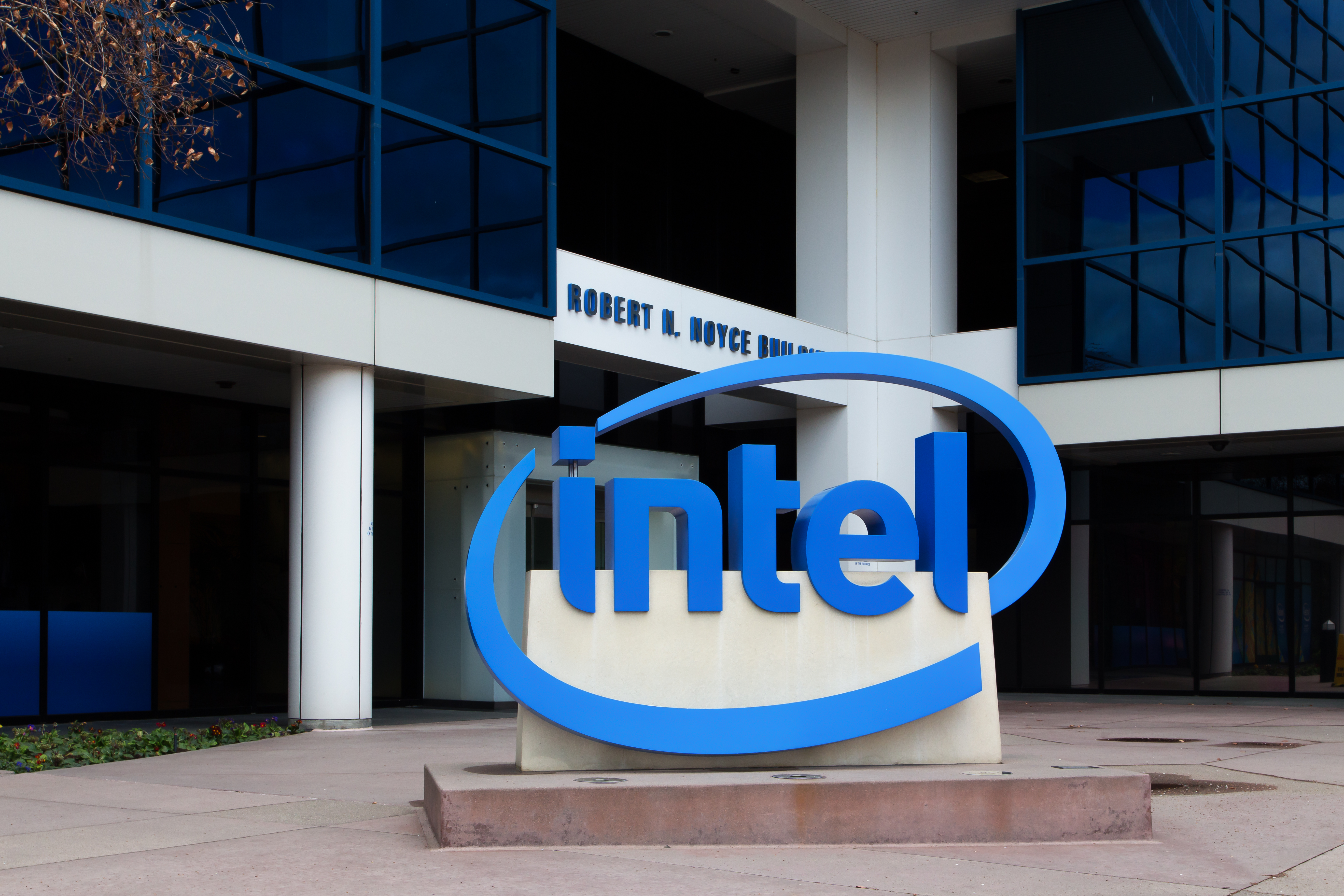 SANTA CLARA, CA/USA - MARCH 1, 2014: Intel Sign at Corporate Headquarters. Intel is a multinational corporation and inventor of the x86 microprocessor, the processors found in most personal computers.